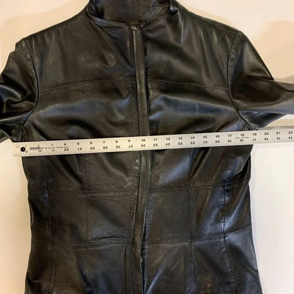 Calvin‎ Klein Collection Women's Lambskin Full Zip Leather Jacket Size 12 - Picture 10 of 12